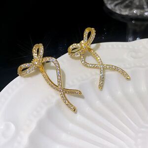 Crystal Bow Earrings in Gold